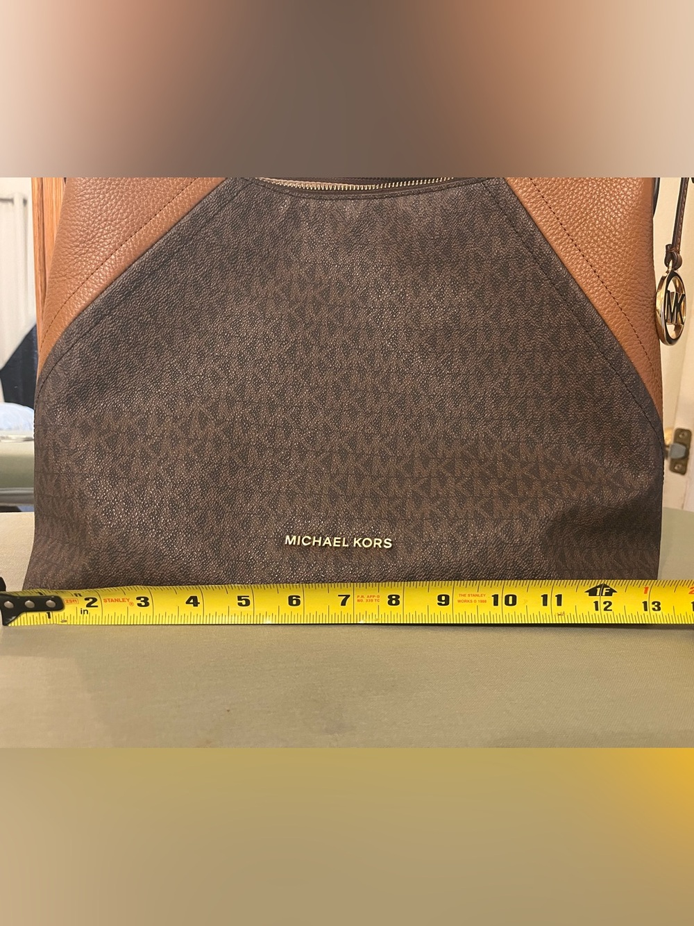 Michael Kors Brown Logo Hobo Bag with Tan Leather Trim and Matching Wallet - Picture 10 of 10